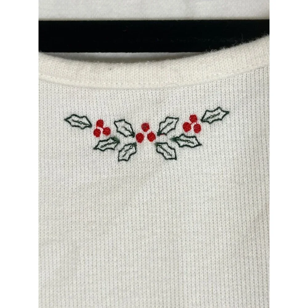 Retro Christmas Holly Tank Ribbed Cream XL Festive Holiday Chic Neutral 80s - Picture 2 of 5